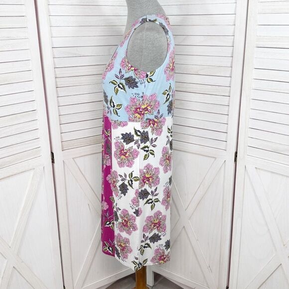 J. Jill Floral Colorblock Knit Sleeveless Shift Dress Blue Pink Petite XS - Picture 3 of 13